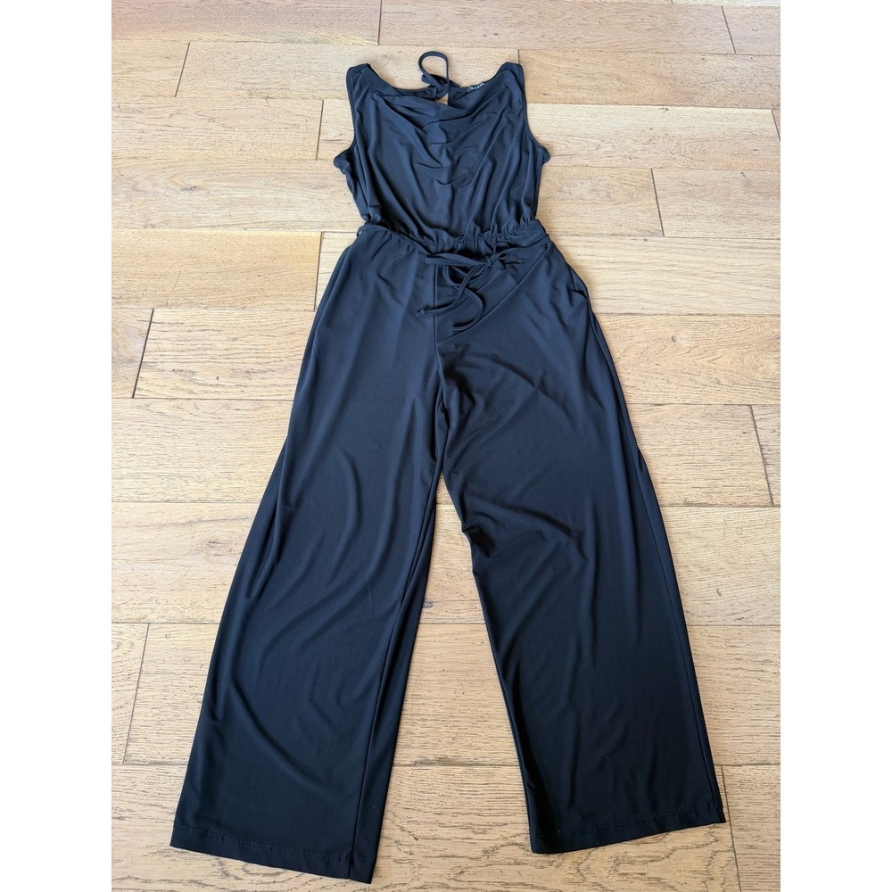 Marina Black Sleeveless Cowl‎ Neck Wide Leg Jersey Jumpsuit Size S USA (1584)
